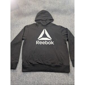 Reebok Hoodie Mens Large Black Pullover Fleece Sweatshirt‎ Logo Athletic